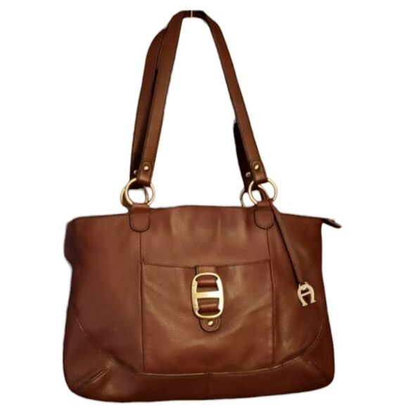 Etienne Aigner Handbag Mahogany Leather Brass Fittings Straps - Picture 14 of 16